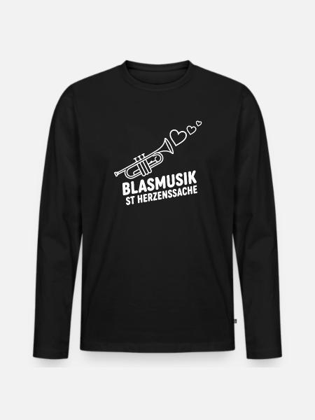 Blasmusik Herzensache – Trompete Musikant Design - Männer Premium Bio Langarmshirt - Schwarz