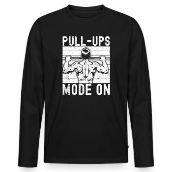 Gym Junkies Pull-Ups Mode On Calisthenics Fitness - Männer Premium Bio Langarmshirt - Schwarz - Vorne - Nico (187cm)