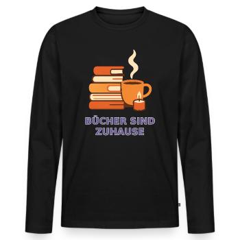 Bücher sind Zuhause Motiv - Männer Premium Bio Langarmshirt - Schwarz - Vorne - Nico (187cm)