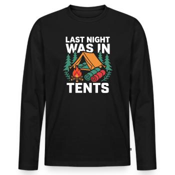 Camping – Die letzte Nacht war in Zelten - Männer Premium Bio Langarmshirt - Schwarz - Vorne - Nico (187cm)