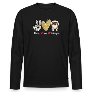 Peace Love Pekingese – Peke Dog Mama Papa Schoßhund - Männer Premium Bio Langarmshirt - Schwarz - Vorne - Nico (187cm)