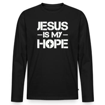 Jesus ist meine Hoffnung - Männer Premium Bio Langarmshirt - Schwarz - Vorne - Nico (187cm)