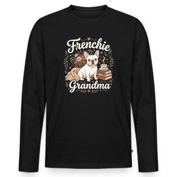 Frenchie Grandma Florale Wärme - Männer Premium Bio Langarmshirt - Schwarz - Vorne - Nico (187cm)