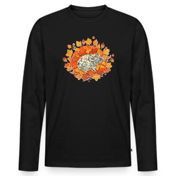 Autumn leaf hedgehog - Men's Premium Organic Long Sleeve Shirt - black - Front - Nico (187cm)