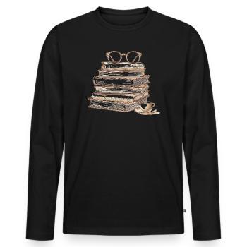 Buchstapel mit Brille - Männer Premium Bio Langarmshirt - Schwarz - Vorne - Nico (187cm)