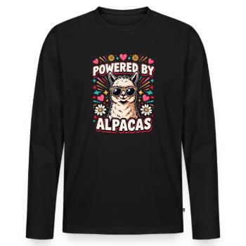 Powered By Alpacas Alpaka Fan Lama Liebhaber - Männer Premium Bio Langarmshirt - Schwarz - Vorne - Nico (187cm)