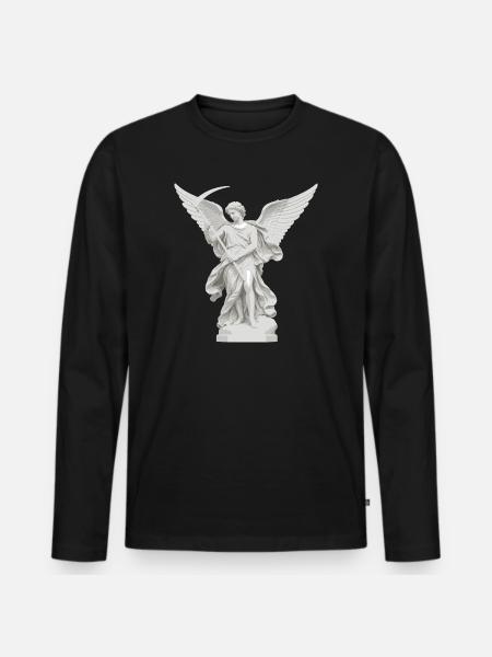 Engel mit Sense-Statue - Männer Premium Bio Langarmshirt - Schwarz