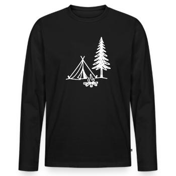 Camping Zelt mit Lagerfeuer und Tannenbaum Outdoor - Männer Premium Bio Langarmshirt - Schwarz - Vorne - Nico (187cm)