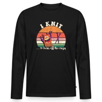 Je tricote pour brûler la folie - T-shirt manches longues Premium bio Homme - noir - Devant - Nico (187cm)