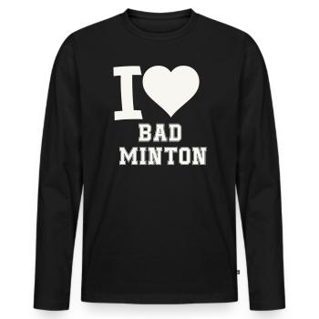 Ich liebe Badminton Herz - Männer Premium Bio Langarmshirt - Schwarz - Vorne - Nico (187cm)