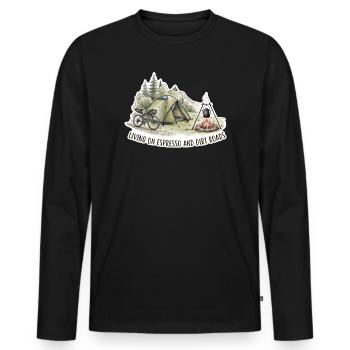 Leben auf Espresso- und Schotterstraßen - Männer Premium Bio Langarmshirt - Schwarz - Vorne - Nico (187cm)