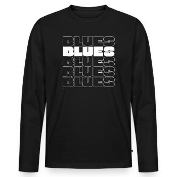 Fette Blues Wiederholungsrastertypografie - Männer Premium Bio Langarmshirt - Schwarz - Vorne - Nico (187cm)
