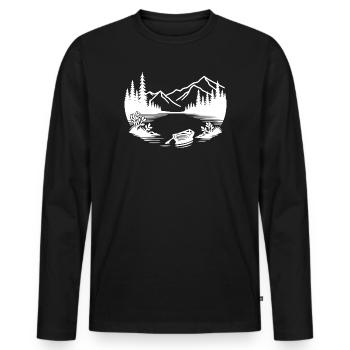 Lac de montagne minimaliste avec bateau à rames - T-shirt manches longues Premium bio Homme - noir - Devant - Nico (187cm)