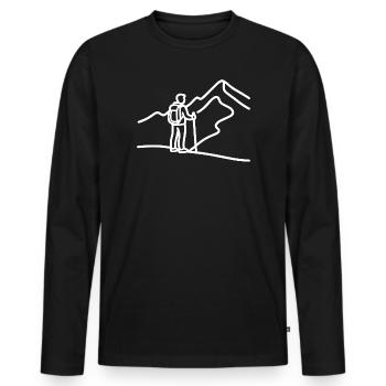 Minimalist hiker in front of mountain panorama - Men's Premium Organic Long Sleeve Shirt - black - Front - Nico (187cm)