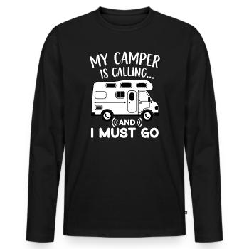 Mon campeur appelle et je dois faire du camping drôle - T-shirt manches longues Premium bio Homme - noir - Devant - Nico (187cm)