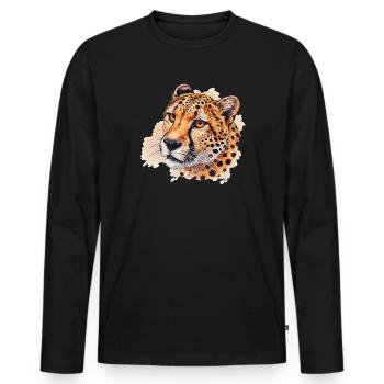 Aquarelle en forme de tête de guépard - T-shirt manches longues Premium bio Homme - noir - Devant - Nico (187cm)