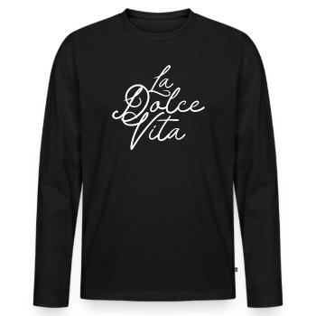 LaDolceVita Spruch – Minimal Typo Design - Männer Premium Bio Langarmshirt - Schwarz - Vorne - Nico (187cm)