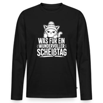 Katzen Shirt – Was für ein wundervoller Scheißtag - Männer Premium Bio Langarmshirt - Schwarz - Vorne - Nico (187cm)