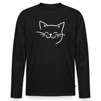 Strahlendes Katzengesicht mit Schnurrhaaren - Männer Premium Bio Langarmshirt - Schwarz - Vorne - Nico (187cm)