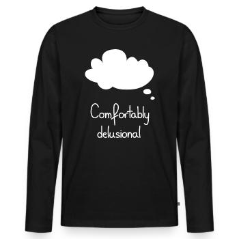 Bequem wahnhaft, weiß - Männer Premium Bio Langarmshirt - Schwarz - Vorne - Nico (187cm)