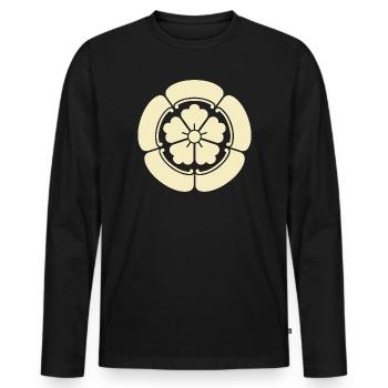 Art Mon Oda jaune pâle oriental vintage - T-shirt manches longues Premium bio Homme - noir - Devant - Nico (187cm)