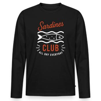Sardines Club Tous les Jours - T-shirt manches longues Premium bio Homme - noir - Devant - Nico (187cm)