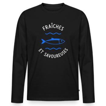 Fraîches et Saveurs Poisson Bleu - T-shirt manches longues Premium bio Homme - noir - Devant - Nico (187cm)