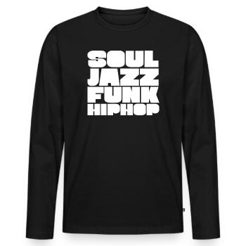 Police de caractères Soul Jazz Funk HipHop - T-shirt manches longues Premium bio Homme - noir - Devant - Nico (187cm)