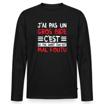 J'ai Pas Un Gros Bide, Tee Shirt Humour Drôle  - T-shirt manches longues Premium bio Homme - noir - Devant - Nico (187cm)