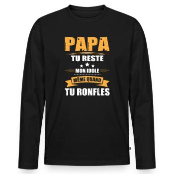 Papa Ronfleur, Tee Shirt Humour Cadeau Papa Drôle - T-shirt manches longues Premium bio Homme - noir - Devant - Nico (187cm)