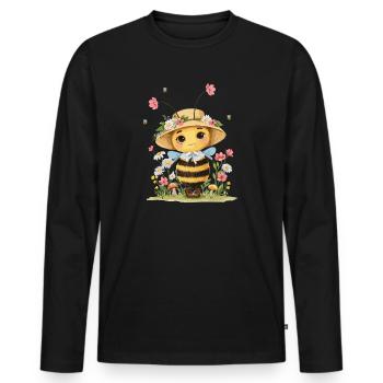 Cute bee with flower hat and garden motif for - Men's Premium Organic Long Sleeve Shirt - black - Front - Nico (187cm)