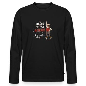 libéré délivré retraité - t-shirt humour retraite - T-shirt manches longues Premium bio Homme - noir - Devant - Nico (187cm)