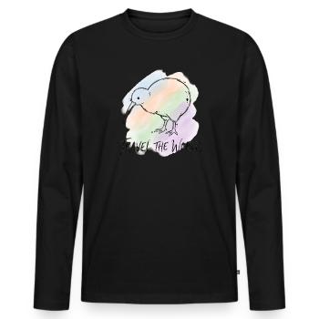 Illustration de l’aquarelle d’un oiseau kiwi du World Tour - T-shirt manches longues Premium bio Homme - noir - Devant - Nico (187cm)