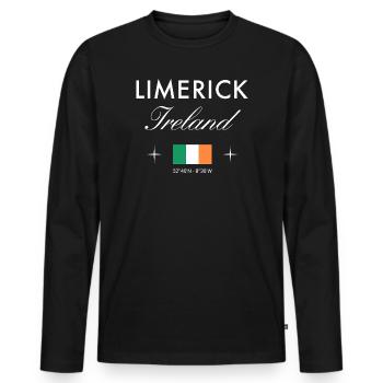 Coordonnées de Westport Irlande Souvenir de voyage - T-shirt manches longues Premium bio Homme - noir - Devant - Nico (187cm)