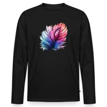 Dégradé prismatique de plumes - T-shirt manches longues Premium bio Homme - noir - Devant - Nico (187cm)