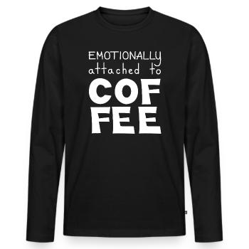 Attaché émotionnellement au café, blanc - T-shirt manches longues Premium bio Homme - noir - Devant - Nico (187cm)
