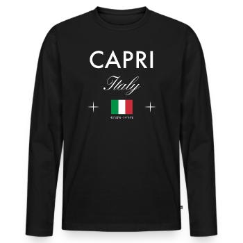 Capri Italie Coordonnées Souvenir de voyage - T-shirt manches longues Premium bio Homme - noir - Devant - Nico (187cm)