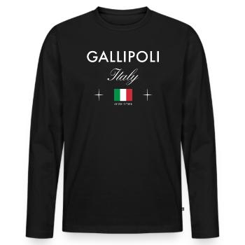 Gallipoli, Italie, coordonnées Souvenir de voyage - T-shirt manches longues Premium bio Homme - noir - Devant - Nico (187cm)
