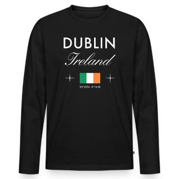 Dublin Irlande Coordonnées Souvenir de voyage - T-shirt manches longues Premium bio Homme - noir - Devant - Nico (187cm)