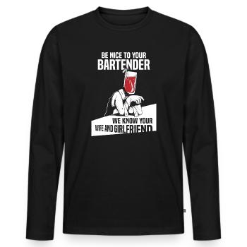 Serveur Barman Barchef - T-shirt manches longues Premium bio Homme - noir - Devant - Nico (187cm)
