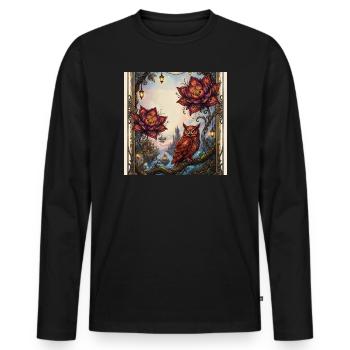 Flower and Steam Owl - Men's Premium Organic Long Sleeve Shirt - black - Front - Nico (187cm)