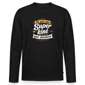 Je suis une Super kiné qui déchire - T-shirt manches longues Premium bio Homme - noir - Devant - Nico (187cm)