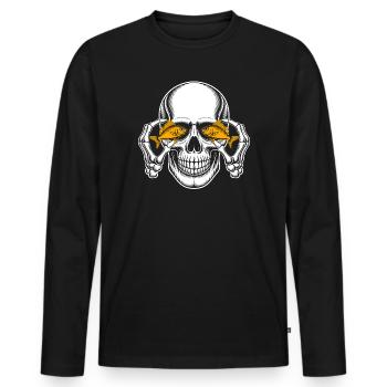 Skull with goldfish eyes - Men's Premium Organic Long Sleeve Shirt - black - Front - Nico (187cm)