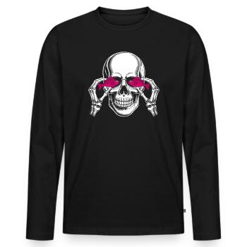Crâne avec poisson rose - T-shirt manches longues Premium bio Homme - noir - Devant - Nico (187cm)