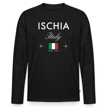 Ischia Italie Coordonnées Souvenir de voyage - T-shirt manches longues Premium bio Homme - noir - Devant - Nico (187cm)