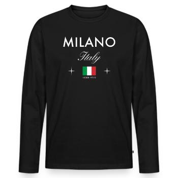 Milan Italie Coordonnées Souvenir de voyage - T-shirt manches longues Premium bio Homme - noir - Devant - Nico (187cm)