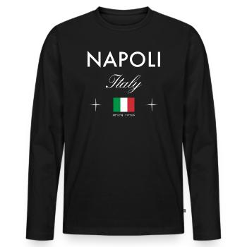 Neapel Italien Koordinaten Reise Souvenir - Männer Premium Bio Langarmshirt - Schwarz - Vorne - Nico (187cm)