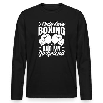 Seulement j’aime la boxe et les gants de boxe de ma copine - T-shirt manches longues Premium bio Homme - noir - Devant - Nico (187cm)