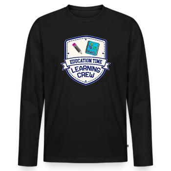 Education Time | Learning Crew Shirt - Men's Premium Organic Long Sleeve Shirt - black - Front - Nico (187cm)