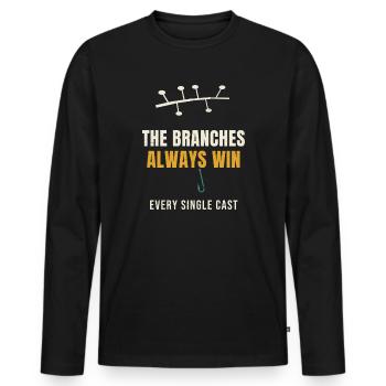 Pêche Les branches gagnent toujours à chaque lancer - T-shirt manches longues Premium bio Homme - noir - Devant - Nico (187cm)